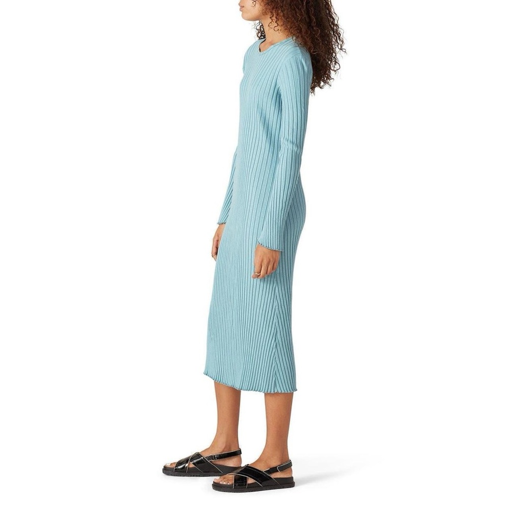Simon Miller Long Ribbed Stretch Dress, Blue, Long Sleeve, Crew Neck, Sz XS - Picture 4 of 16